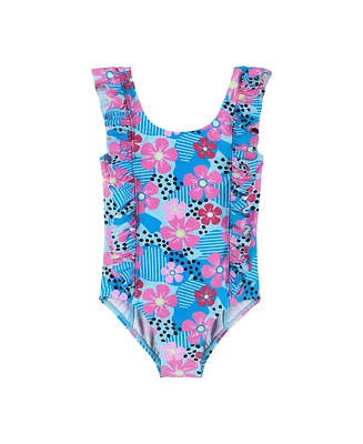 Toddler/Child Girls Aqua Floral Print One-Piece Swimsuit