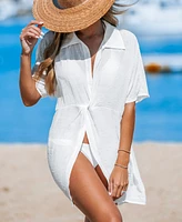 Cupshe Women's White Plunging Collared Neck Twist Cover-Up Beach Dress