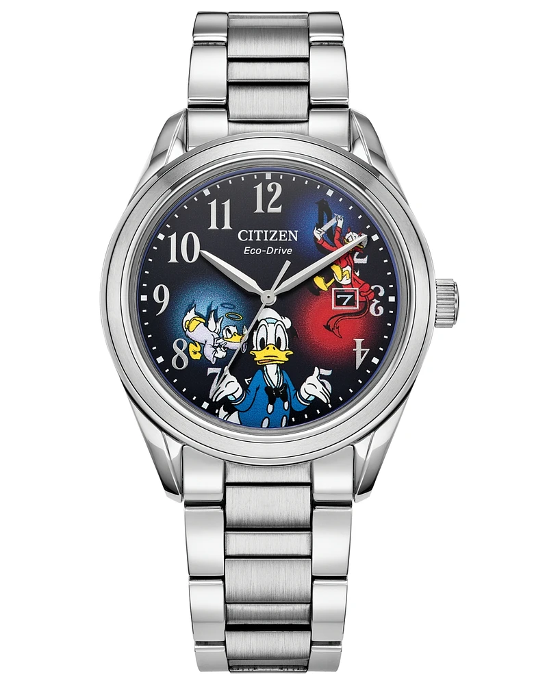 Citizen Eco-Drive Unisex Disney Donald Duck Stainless Steel Bracelet Watch 40mm Gift Set