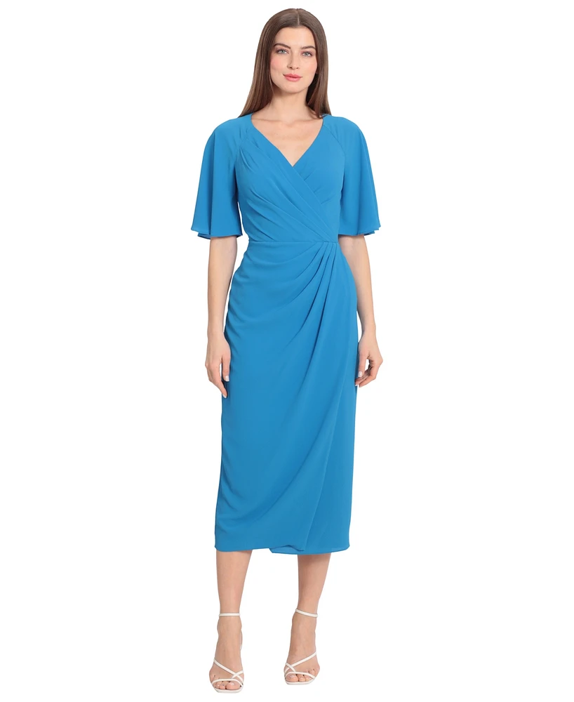 Maggy London Women's Draped Elbow-Sleeve Midi Dress