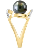 Effy Black Tahitian Pearl (8mm) & Diamond (1/6 ct. t.w.) Abstract Openwork Statement Ring in 14k Gold