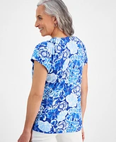 Style & Co Petite Printed Pleated-Neck Top, Created for Macy's