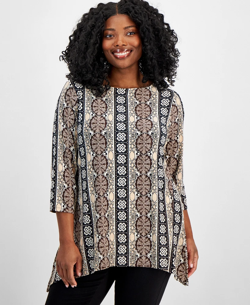 Jm Collection Plus Printed 3/4-Sleeve Swing Top, Created for Macy's