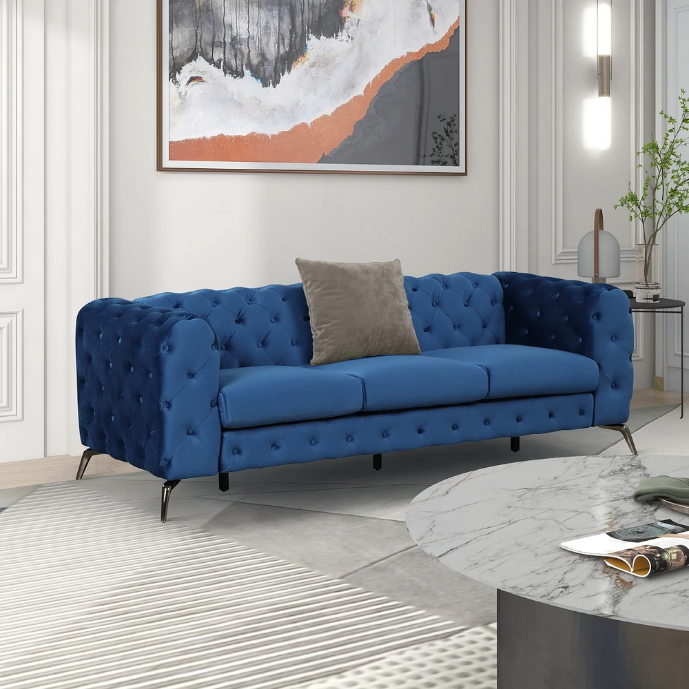 Simplie Fun 85.5" Velvet Upholstered Sofa With Sturdy Metal Legs, Modern Sofa Couch With Button Tufted