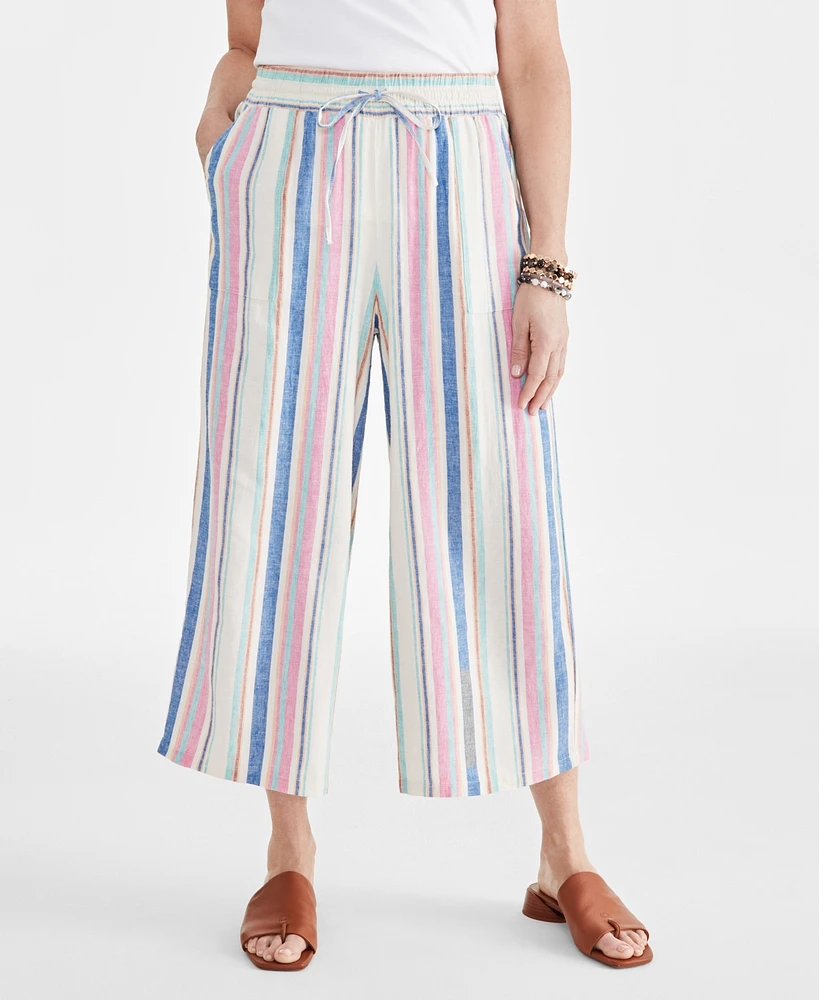 Style & Co Women's Stripe Cropped Drawstring Pants, Created for Macy's