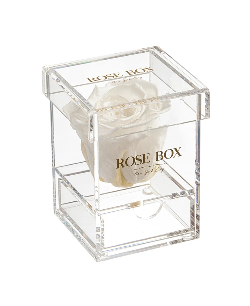 Rose Box Nyc Jewelry box of Pure White Long Lasting Preserved Real Rose, 1 Rose