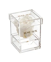 Rose Box Nyc Jewelry box of Pure White Long Lasting Preserved Real Rose, 1 Rose