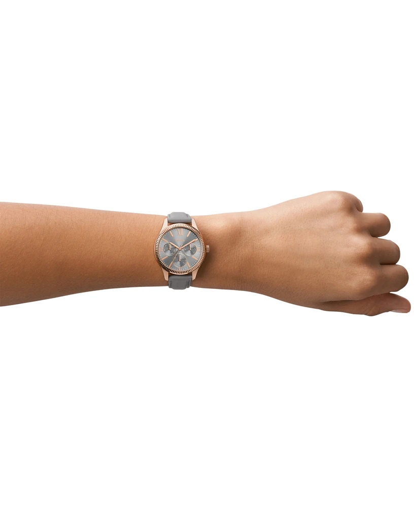 Fossil Women's Rye Multifunction Gray Leather Watch, 36mm
