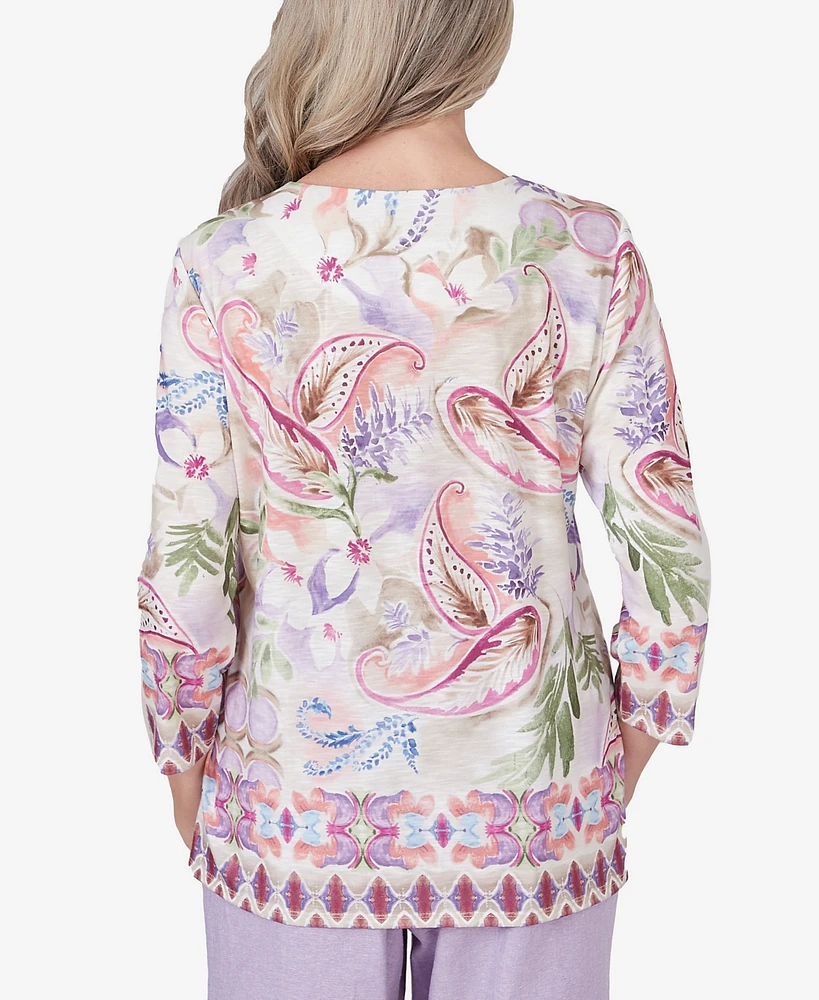 Alfred Dunner Petite Garden Party Paisley Floral Border Top
