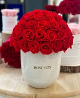 Rose Box Nyc Half Ball of Red Flame Long Lasting Preserved Real Roses in Premium Ceramic Vase, 50-55 Roses