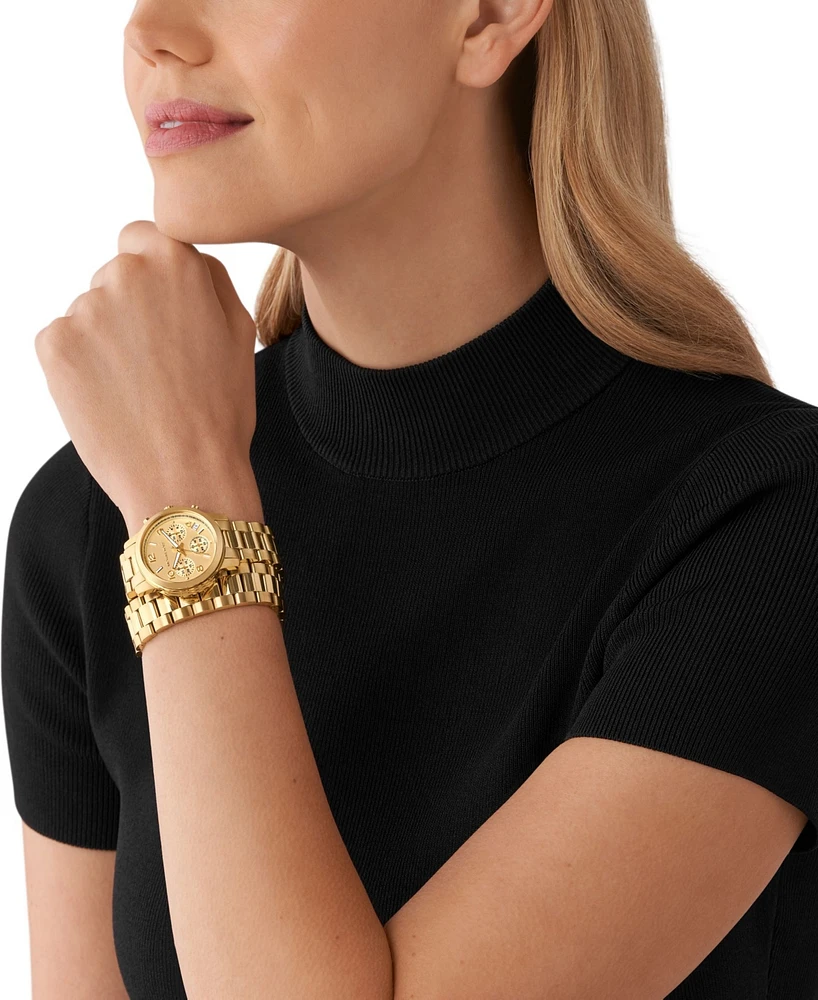 Michael Kors Women's Runway Chronograph -Tone Stainless Steel Double Wrap Bracelet Watch 34mm