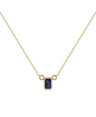 LuvMyJewelry Emerald Cut Sapphire Gemstone, Natural Diamond 14K Yellow Gold Birthstone Necklace