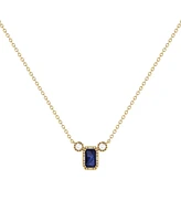LuvMyJewelry Emerald Cut Sapphire Gemstone, Natural Diamond 14K Yellow Gold Birthstone Necklace