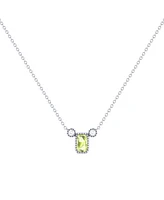 LuvMyJewelry Emerald Cut Peridot Gemstone, Natural Diamond 14K White Gold Birthstone Necklace