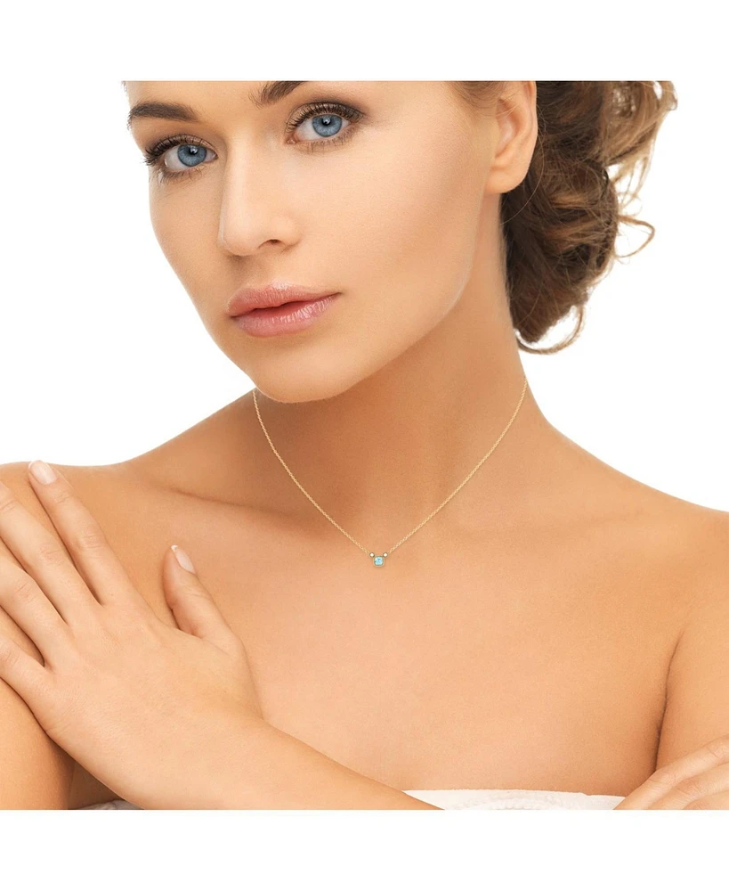 LuvMyJewelry Cushion Cut Aquamarine Gemstone, Natural Diamond 14K Yellow Gold Birthstone Necklace