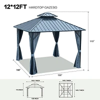 Simplie Fun 12x12FT Double Roof Gazebo With Netting And Curtains