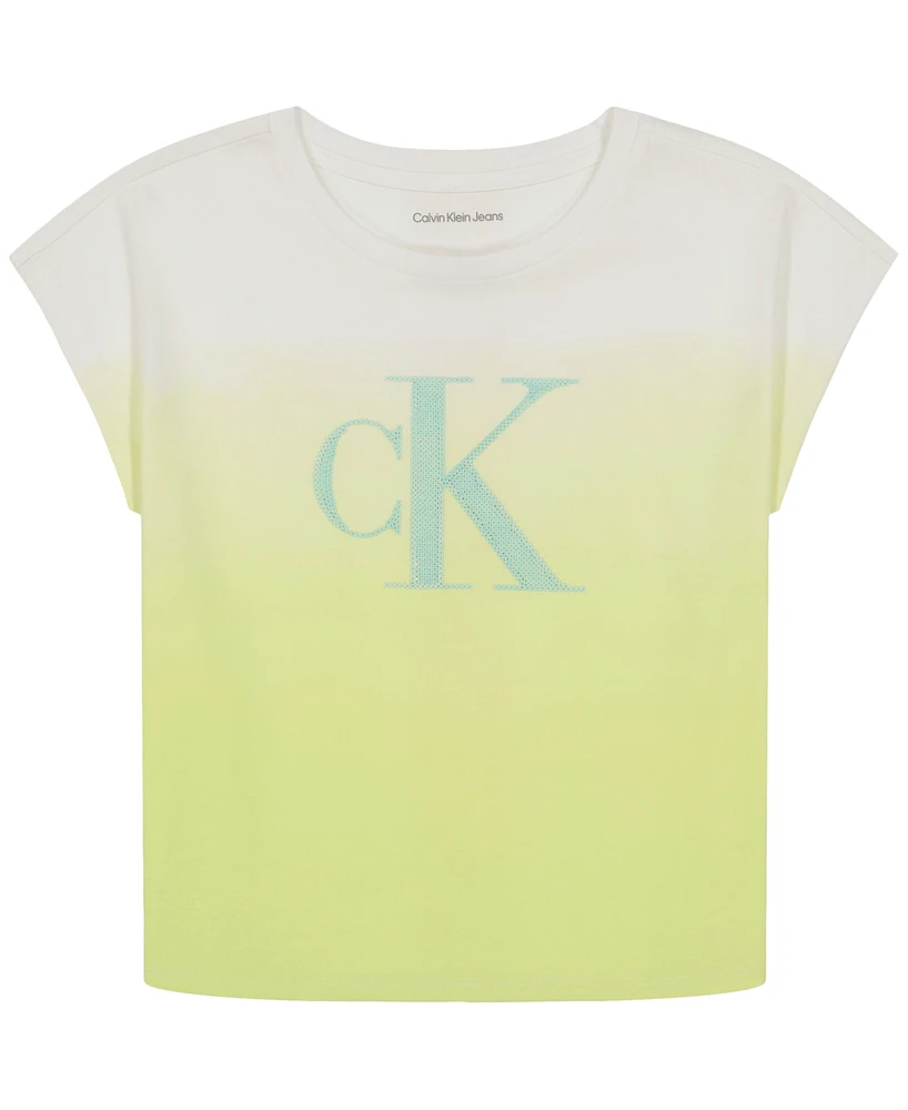 Calvin Klein Big Girls Ombre Dolman-Sleeve Sequin Logo T-Shirt