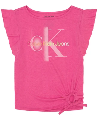 Calvin Klein Big Girls Flutter-Sleeve Keyhole-Tie Logo Graphic T-Shirt