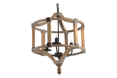 Simplie Fun 3 - Light Wood Drum Chandelier, Hanging Light Fixture With Adjustable Chain For Kitchen Dining Room Foyer Entryway, Bulb Not Included