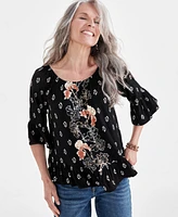 Style & Co Women's Printed 3/4-Sleeve On-Off Top, Created for Macy's