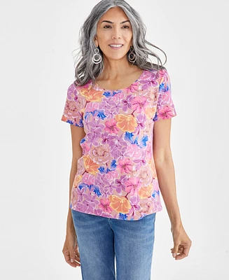 Style & Co Petite Gigi Multi Scoop-Neck Short-Sleeve Top, Created for Macy's