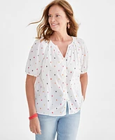 Style & Co Women's Cotton Voile Embroidered Top, Created for Macy's