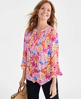 Style & Co Women's Printed Pintuck Ruffle Sleeve Top, Created for Macy's