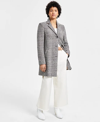 Maralyn & Me Juniors' Houndstooth Long-Sleeve Reefer Coat