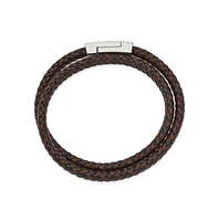 Chisel Stainless Steel Black Brown Leather Wrap Bracelet