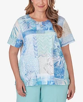 Alfred Dunner Plus Size Hyannisport Patchwork Leaf T-Shirt with Lace Detail