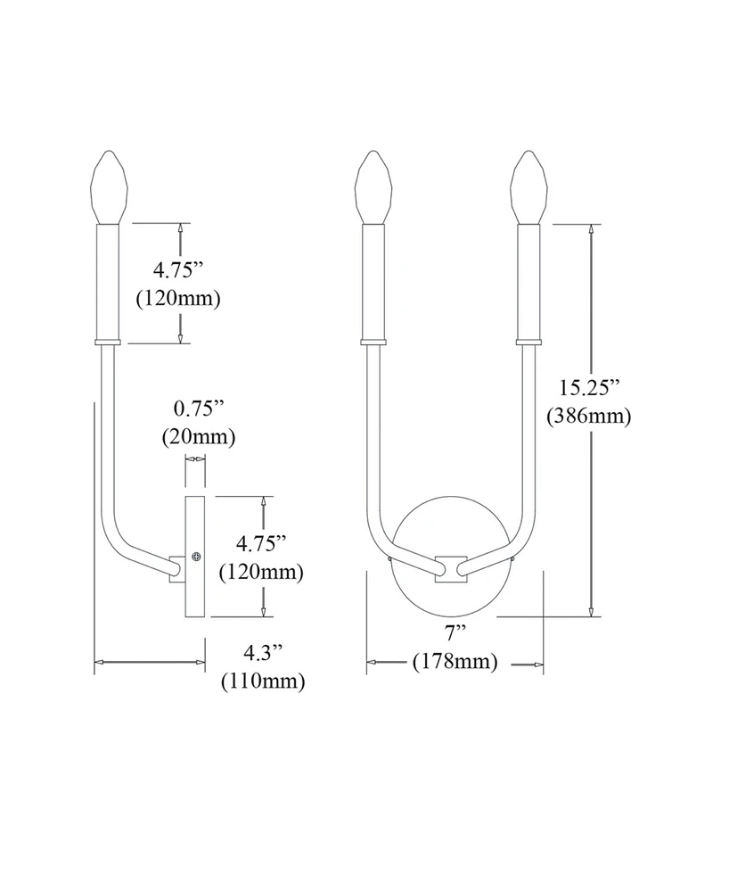 Dainolite 15.25" Metal Eleanor 2 Light Wall Sconce