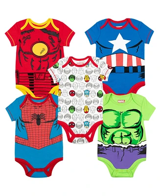 Marvel Baby Boys Avengers Spider-Man Iron Man Captain America 5 Pack Bodysuits Multi
