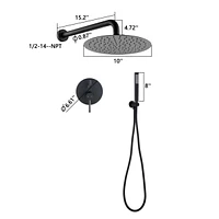 10" Matte Black Roud Rain Shower Head And Handheld Shower Head Set