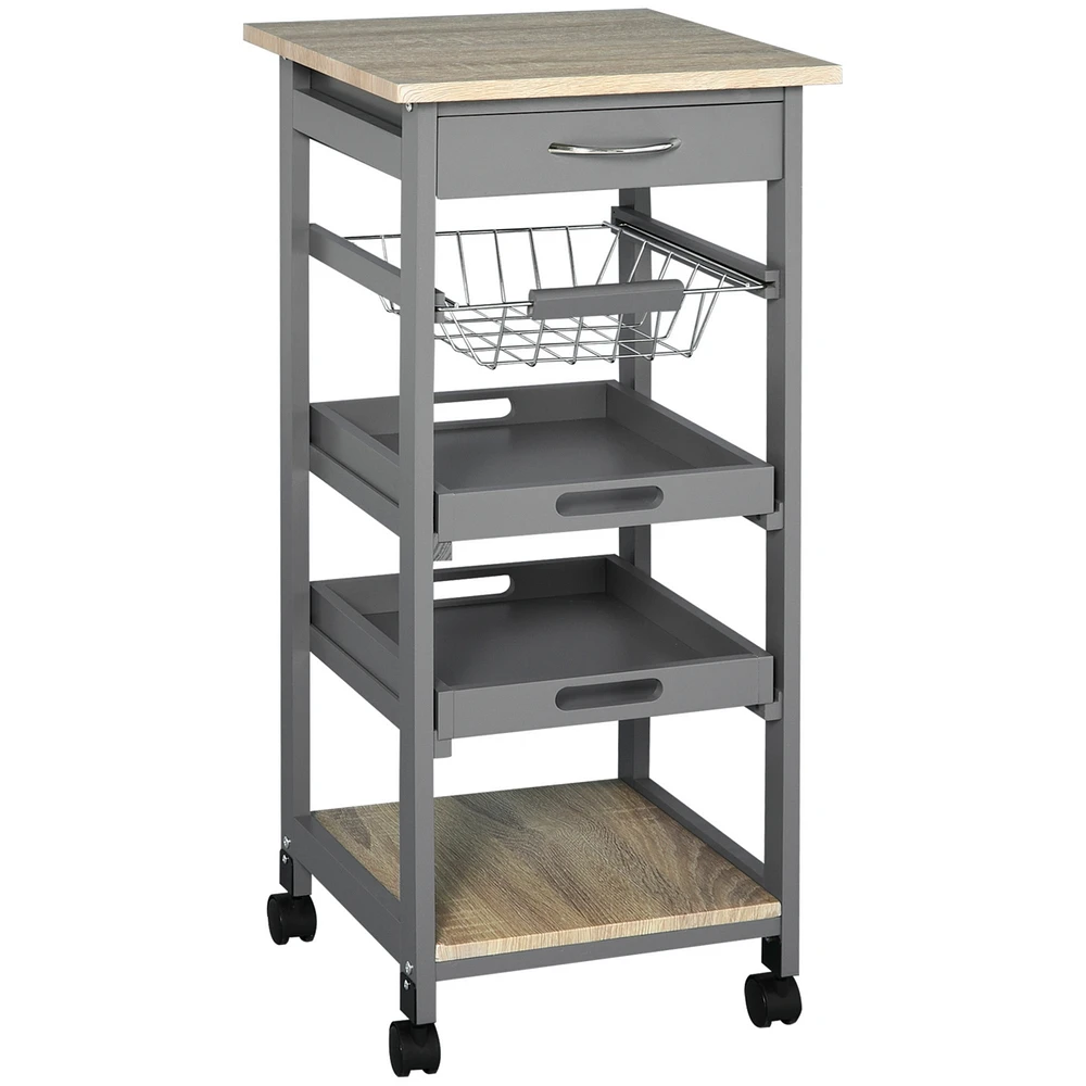 Simplie Fun Grey Trolley Serving Cart with Storage