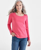 Style & Co Women's Cotton Long-Sleeve Scoop-Neck Top, Created for Macy's