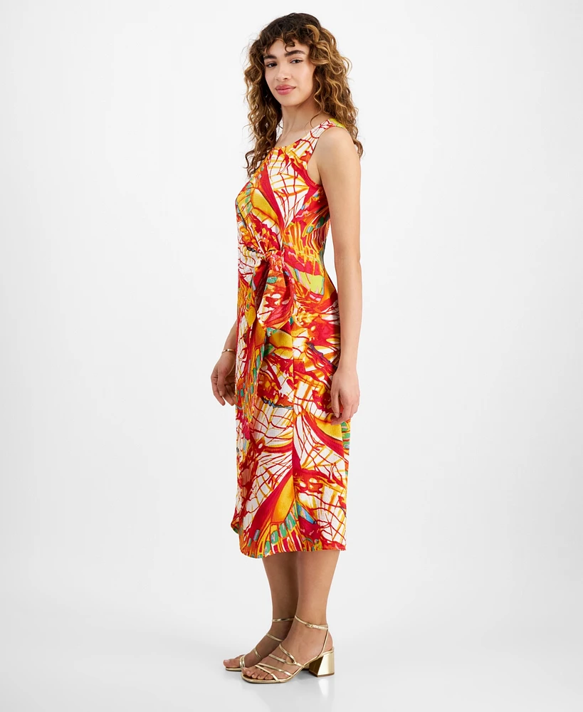 Robbie Bee Petite Printed A-Line Faux-Wrap Dress