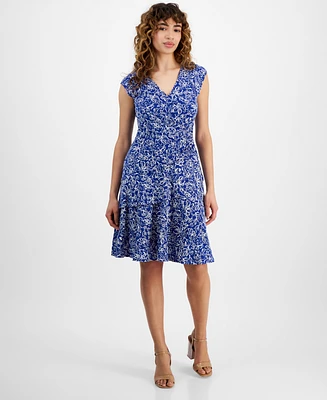 Robbie Bee Petite Floral-Print Tiered Fit & Flare Dress