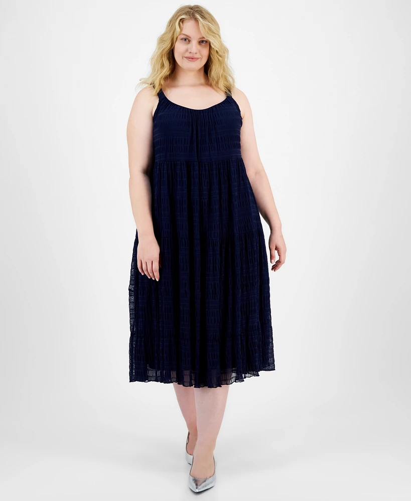 Robbie Bee Plus Lace Scoop-Neck Tiered Dress