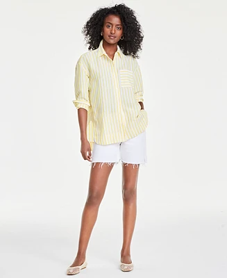 On 34th Women's Stripe Linen Relaxed-Fit Shirt, Created for Macy's