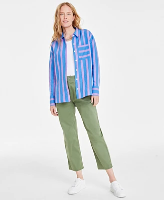 On 34th Women's Wide Stripe Linen Relaxed-Fit Shirt, Created for Macy's