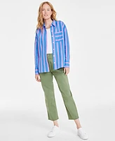 On 34th Women's Wide Stripe Linen Relaxed-Fit Shirt, Created for Macy's