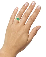 Lab-Grown Emerald (1-1/6 ct. t.w.) & White Sapphire (1/4 Oval Halo Ring 14k Gold-Plated Sterling Silver (Also Additional Gem