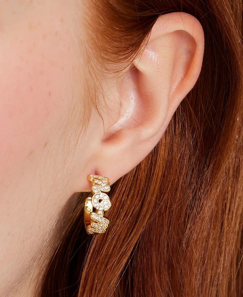 kate spade new york Gold-Tone Love You, Mom Crystal Small Huggie Hoop Earrings, 0.5"