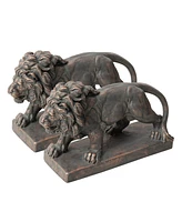 Glitzhome Set of 2 Bronze Walking Lion Garden Statue