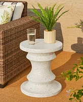 Glitzhome Multi-functional Faux Terrazzo Chess Garden Stool or Planter Stand or Accent Table