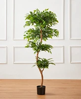 Glitzhome 5ft. Creative Shaped Faux Ficus Tree in Pot