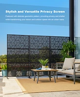 Glitzhome Black Geometric Pattern Privacy Panel Room Divider with Riser Feet