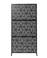 Glitzhome Black Geometric Pattern Privacy Panel Room Divider with Riser Feet