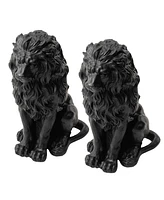 Glitzhome Set of 2 Black Sitting Lion Garden Statue