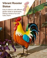 Glitzhome Metal Vibrant Standing Rooster Garden Statue